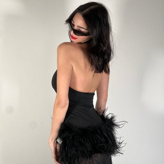 OF - LUMINA Abito Chloe piume tulle nero