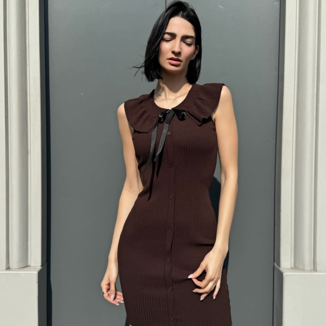 LM - Abito Fannie marrone con fiocco