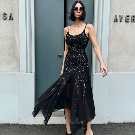 LM - Abito Sirren nero con pietre