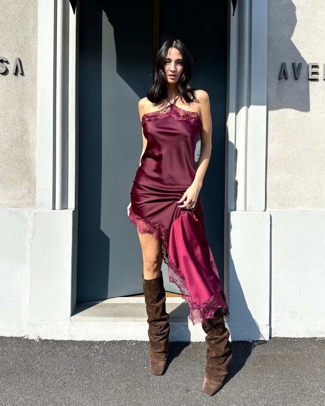 OF - Abito Susy satin bordeuax