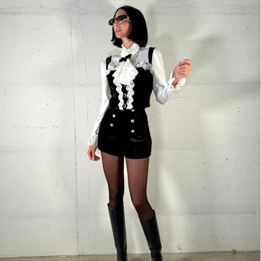 OF - ODI ODI Camicia Aurigo bianco nero con spilla fiocco