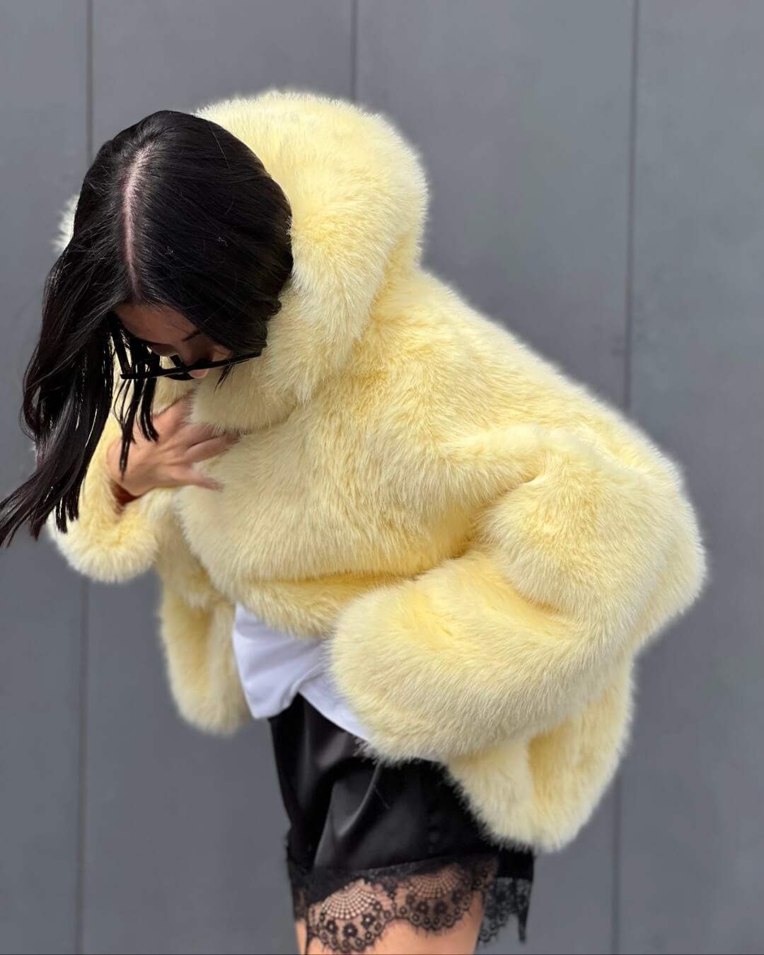 OF - Ecopelliccia Miriam giallo con cappuccio