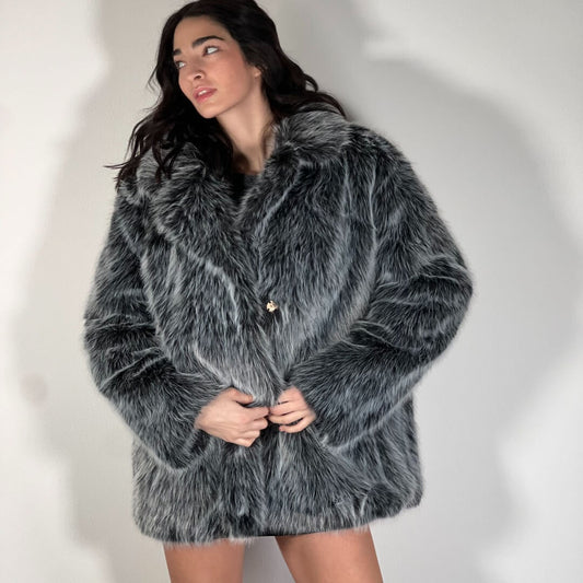 OF - Ecopelliccia Sabina nero/grigio