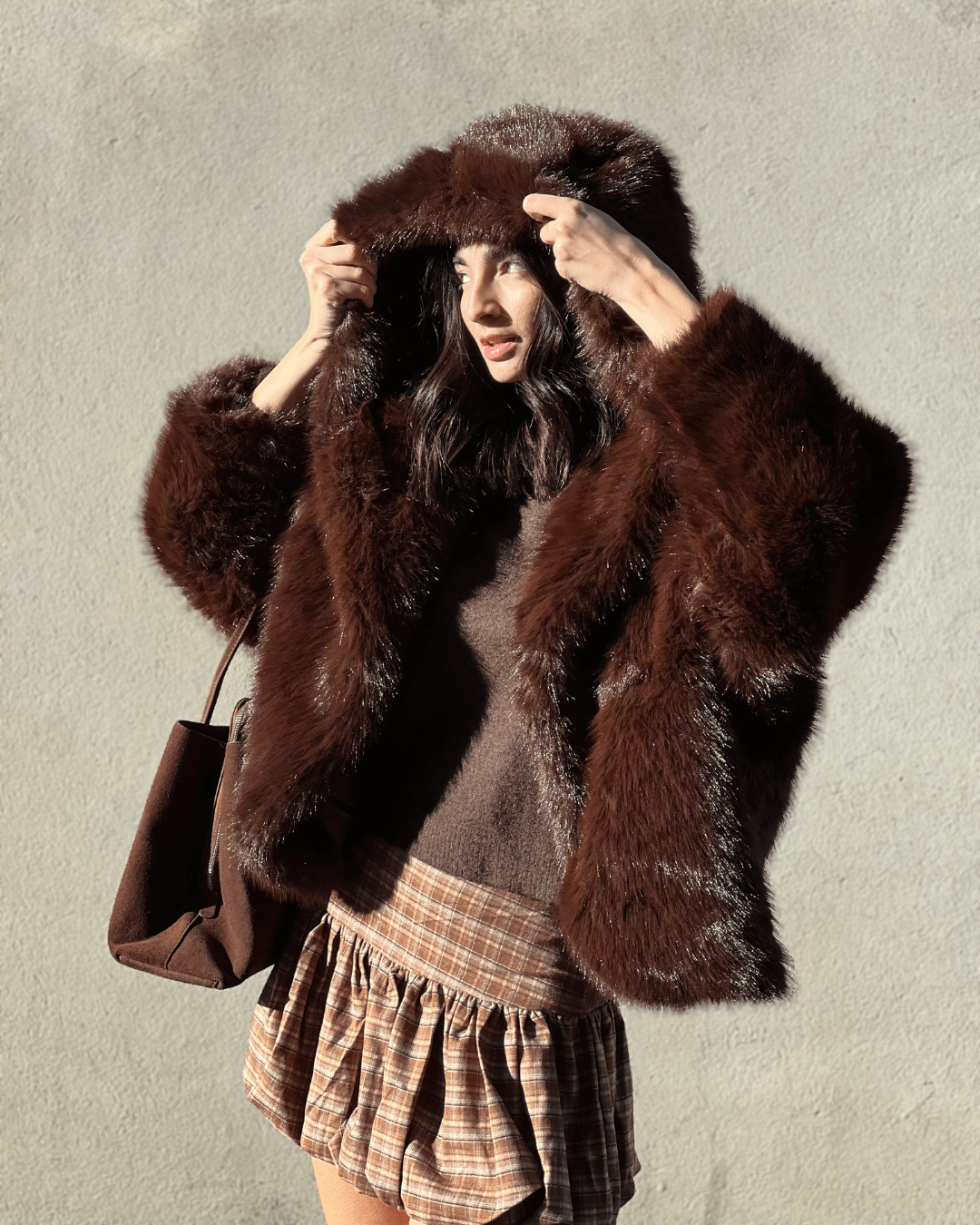 OF - Ecopelliccia Miriam marrone con cappuccio