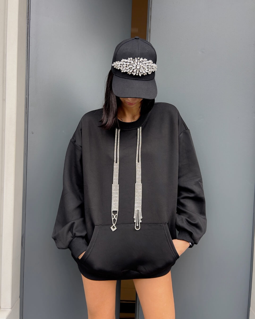 OF - Felpa Express nero con accessorio argento