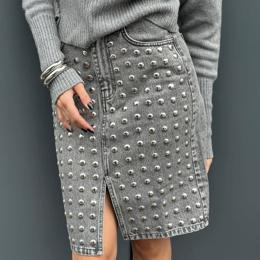 OF - ODI ET AMO Gonna Ben denim grigio con borchie