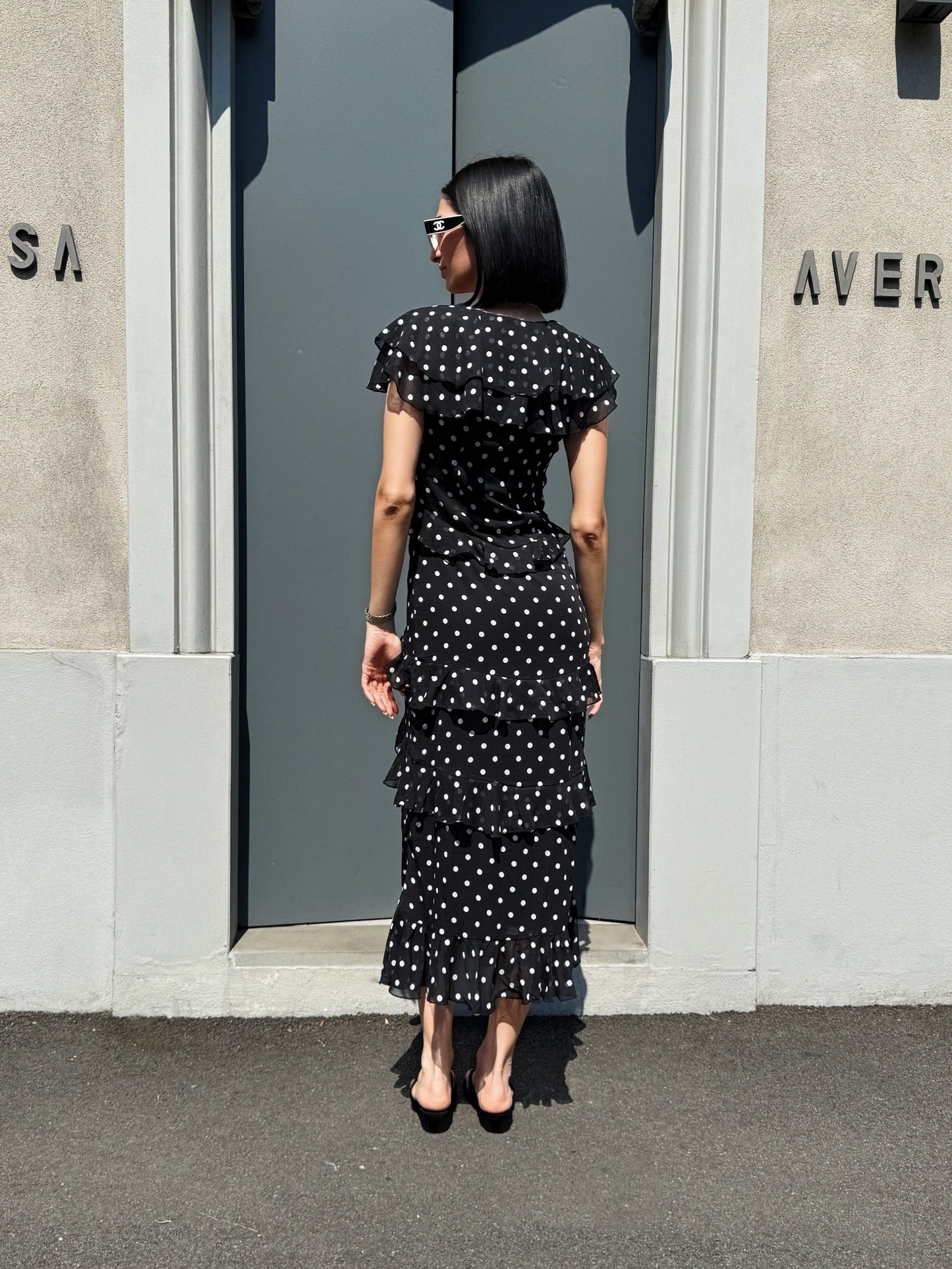 LM - Abito Botero nero con pois