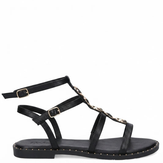 LM - Sandalo basso Tia nero con accessorio oro