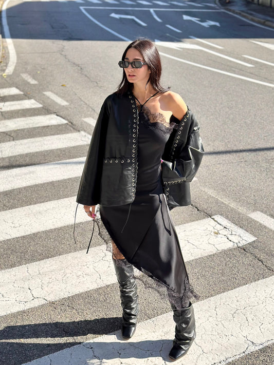 OF - Abito Susy satin nero