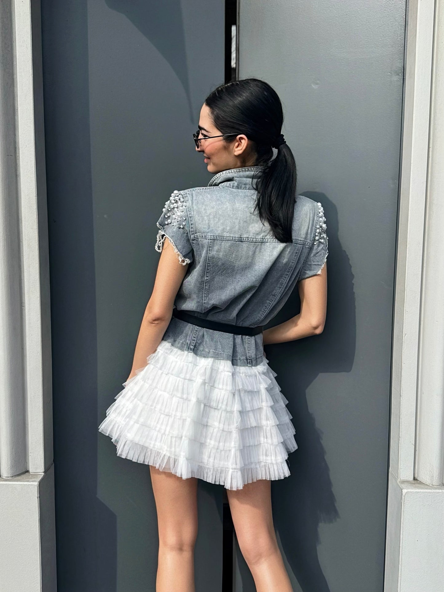 LM - Abito Virgin denim e tulle bianco