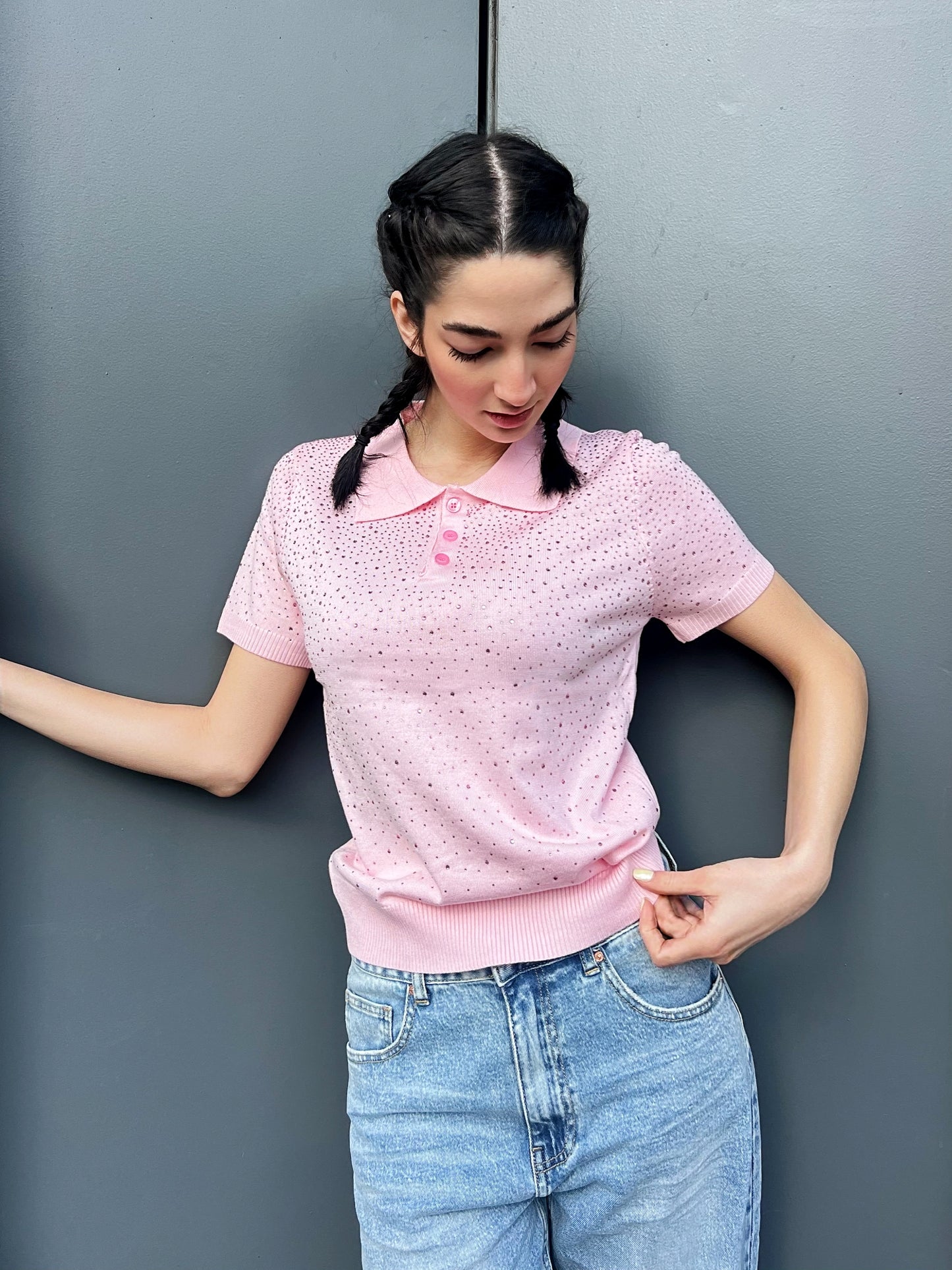 LM - Polo Kirby rosa con strass