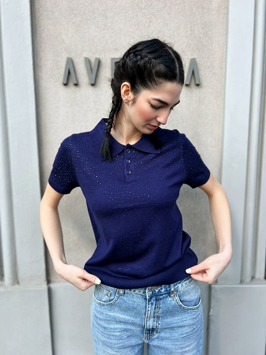 LM - Polo Kirby blu con strass