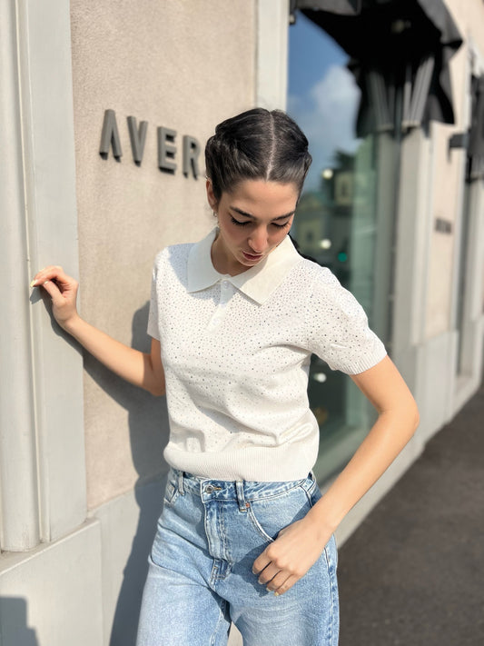 LM - Polo Kirby bianco con strass