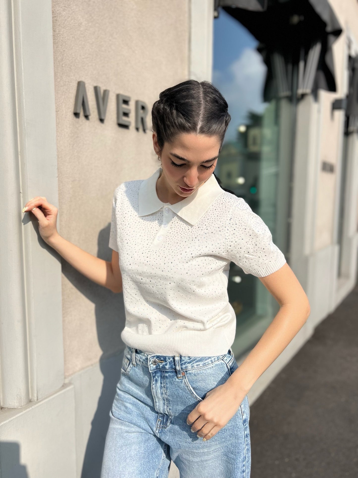 LM - Polo Kirby bianco con strass