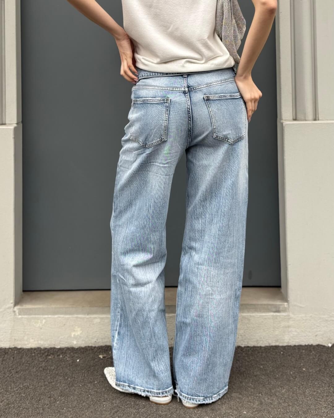 OF - Jeans Yle con risvolto light blue