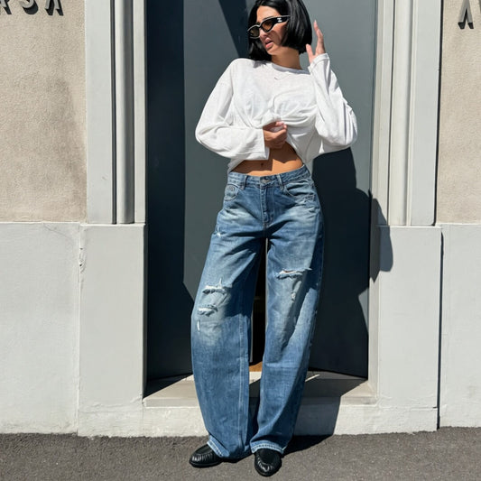LM - Jeans Flinn denim blue baloon con strappi