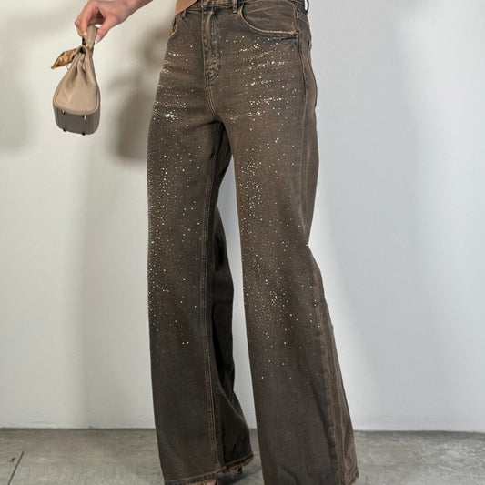 LM - Jeans Fumè marrone con strass