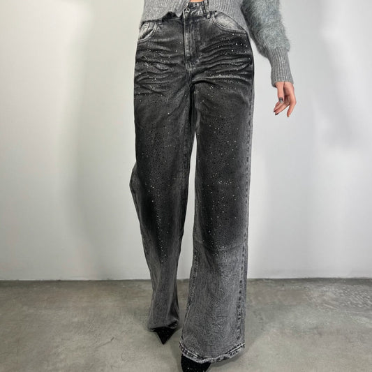 OF - Jeans Marlon grigio vintage con strass