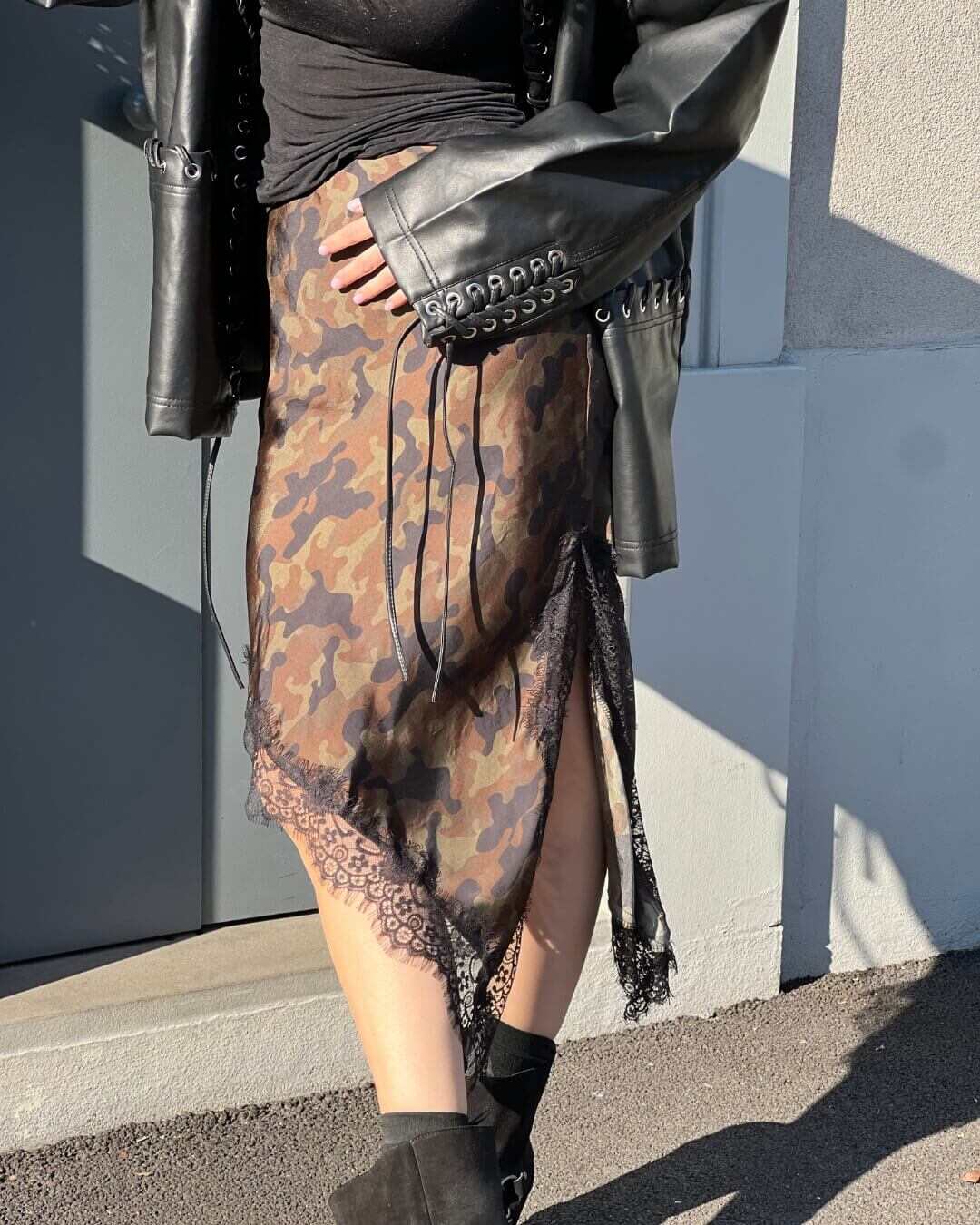 OF - LUMINA Gonna Mimetics con inserti in pizzo