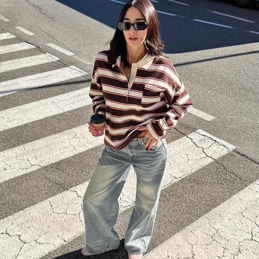 OF - LUMINA Polo Timber righe marrone mix