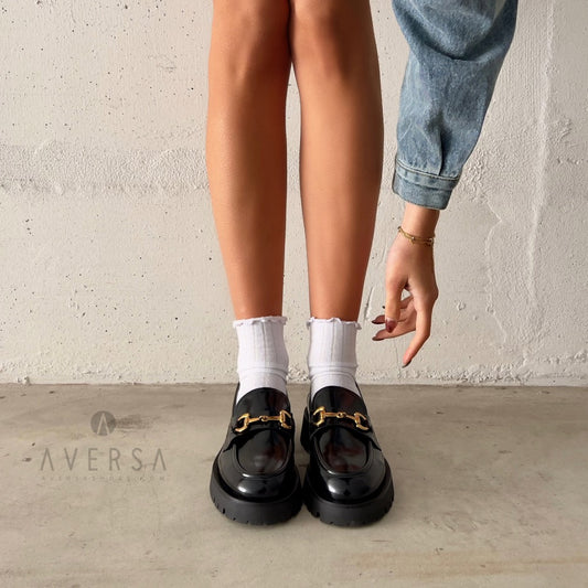 OF - Mocassino Mark nero con accessorio oro