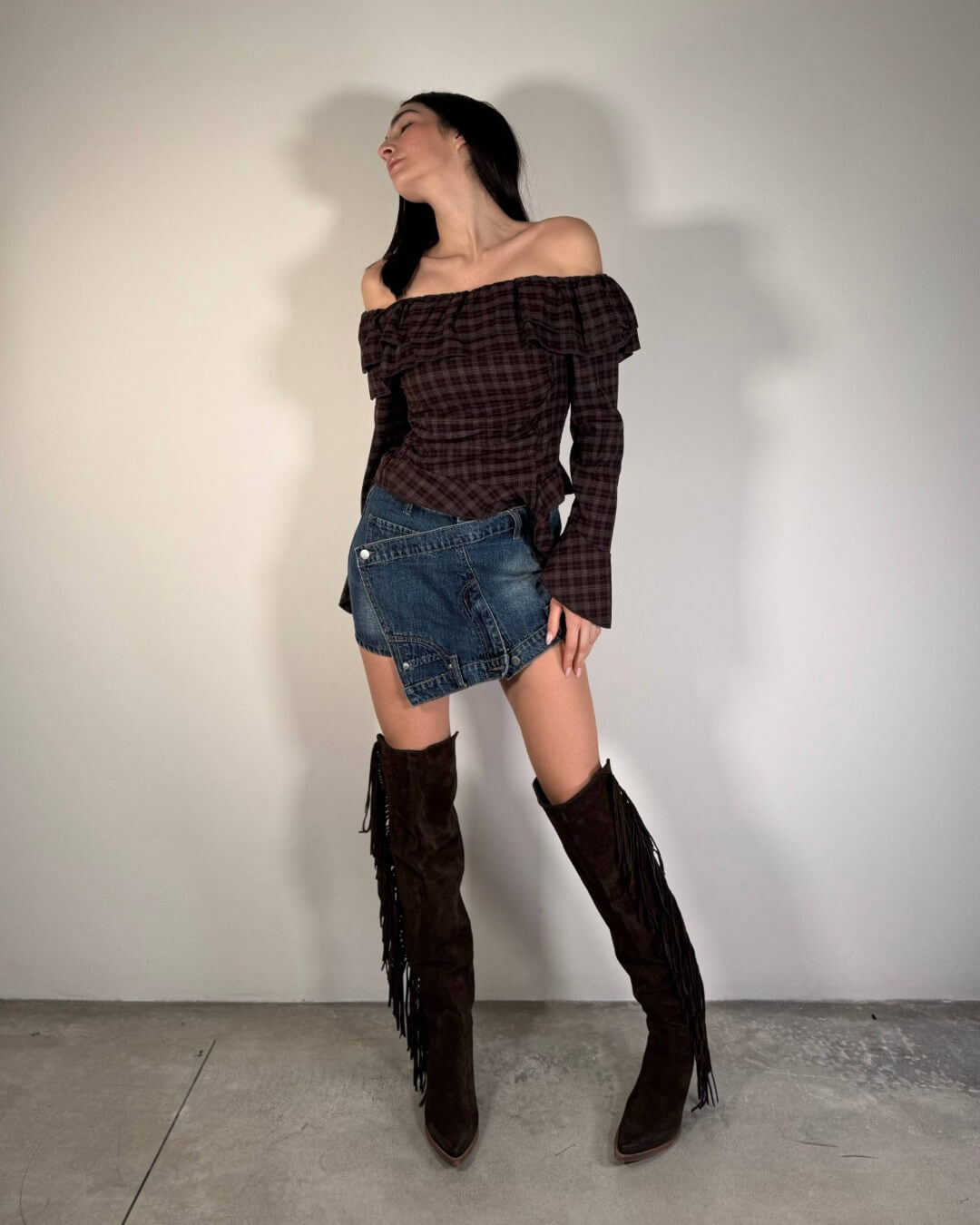 OF - Maglia Yvette tartan rouches