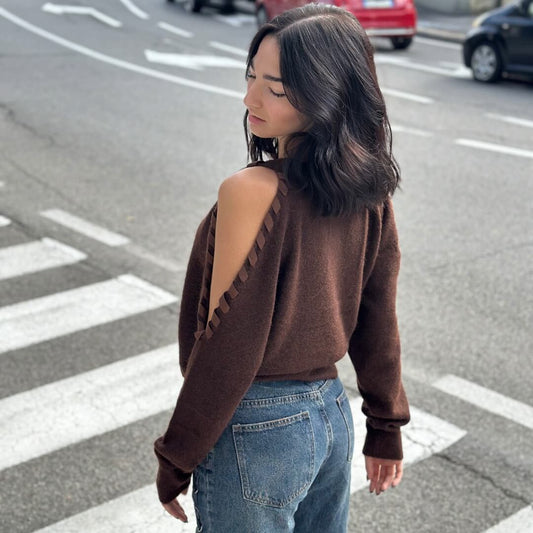 OF - Maglione Rin marrone con intreccio