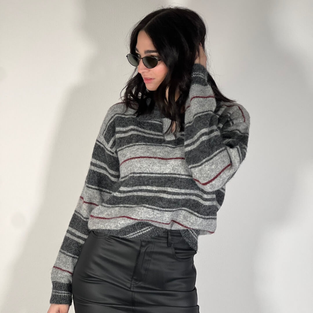 OF - Maglione Denver grigio bordeaux