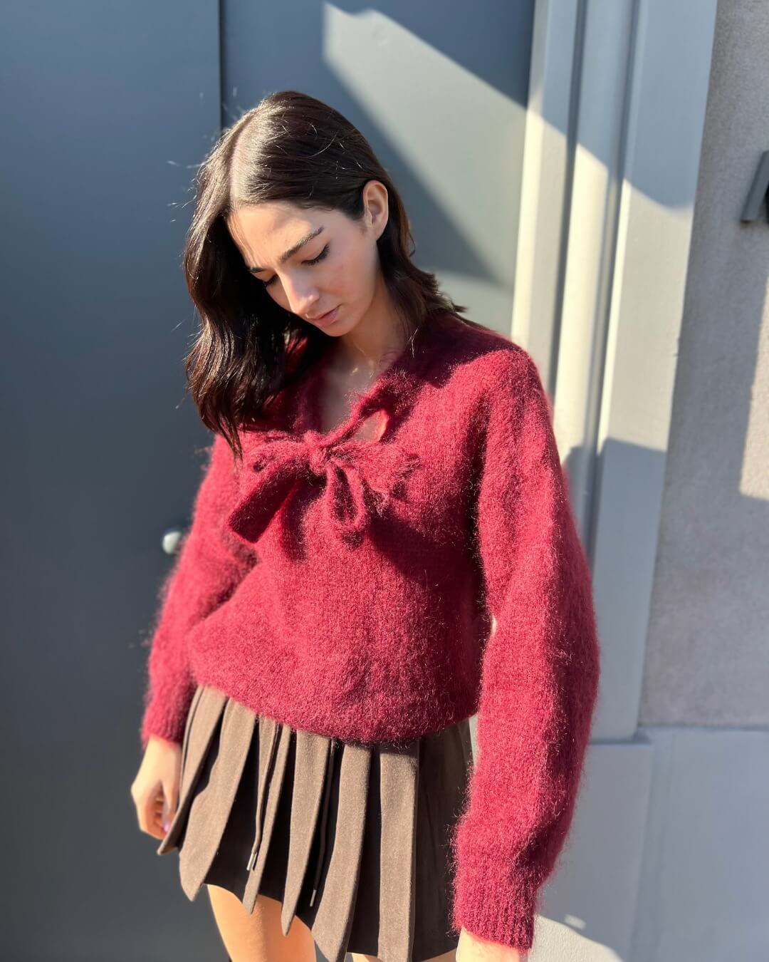 OF - Maglione Den mohair bordeaux con fiocco