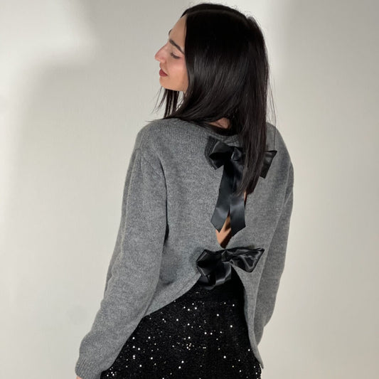 LM - Maglione Jennifer grigio con fiocchi