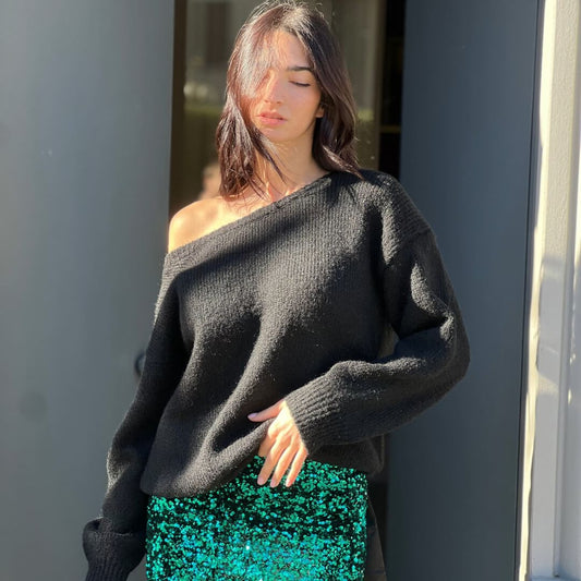 OF - Maglione Coco nero con fiocco nero