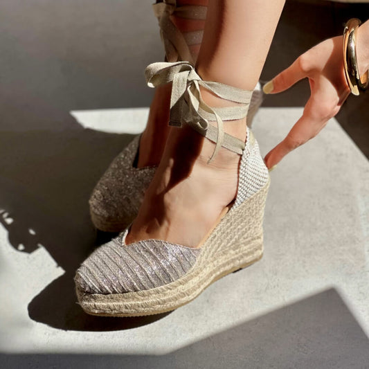 OF - Manebì heart-shaped wedge espadrilles lurex gold