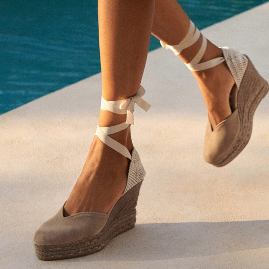 OF - Manebì heart-shaped wedge espadrilles vintage taupe on tone