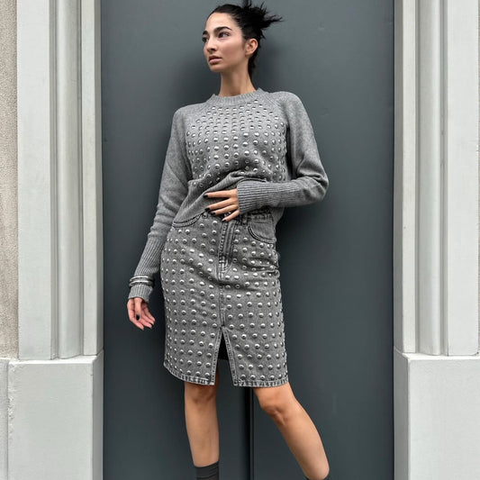 OF - ODI ET AMO Gonna Ben denim grigio con borchie