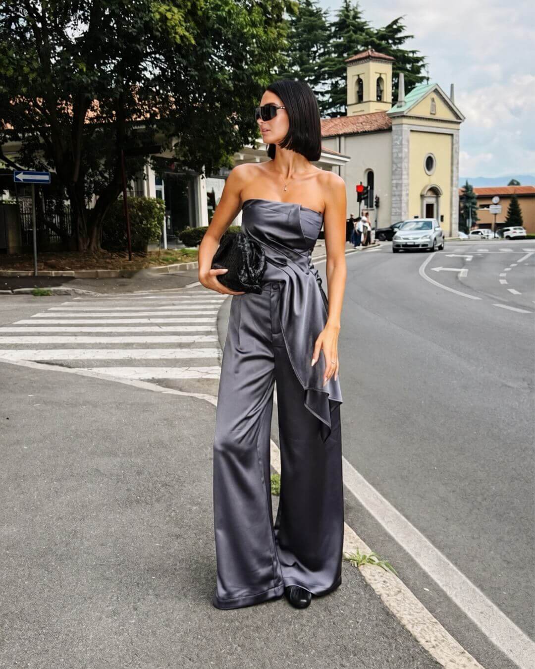 OF - LUMINA Pantalone Dean satin grigio