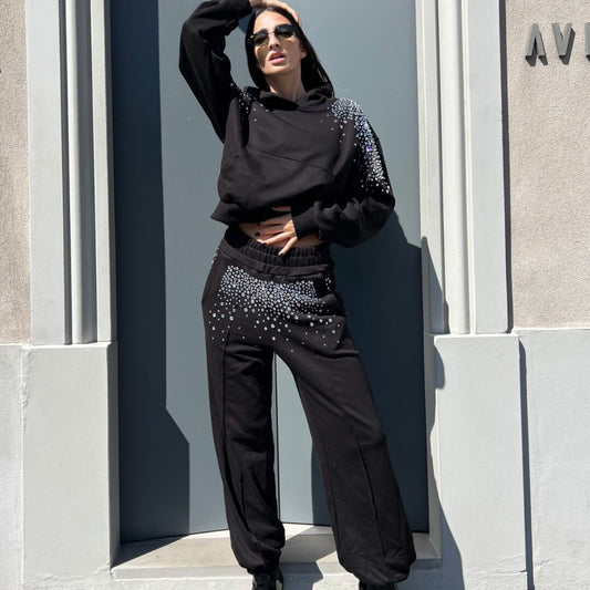 OF - ODI ET AMO Pantalone Moana nero con strass