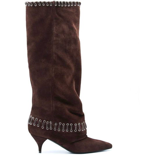 LM - Stivale Elsa intreccio camoscio marrone