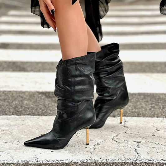 OF - Schutz Tronchetto Rose nero tacco oro