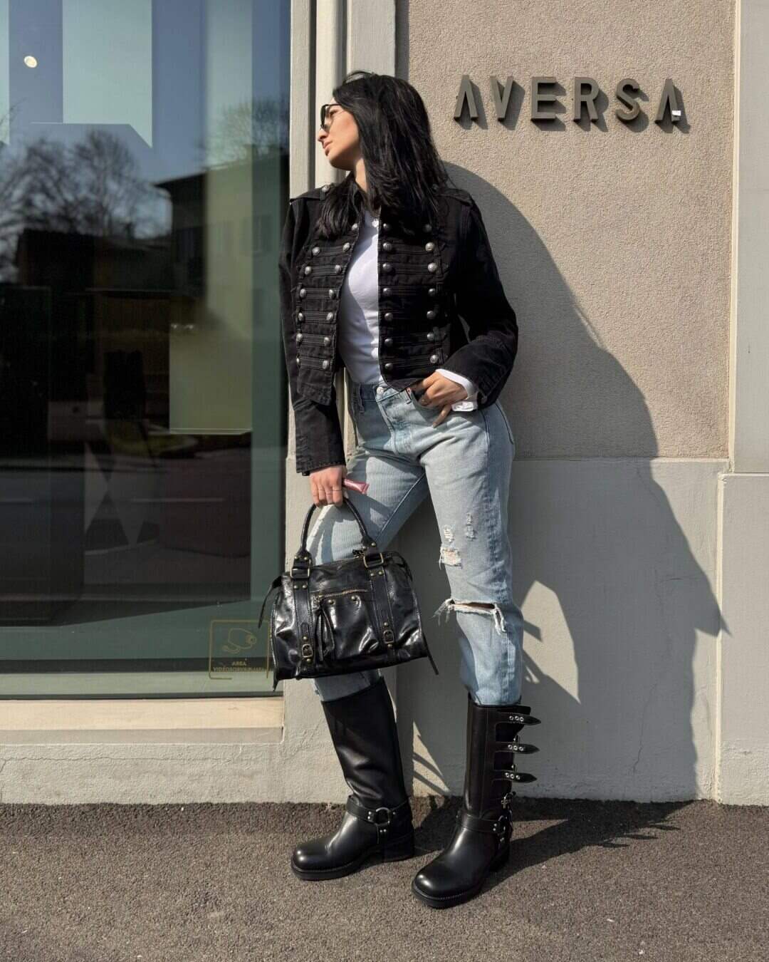 Biker Dua nero con fibbie