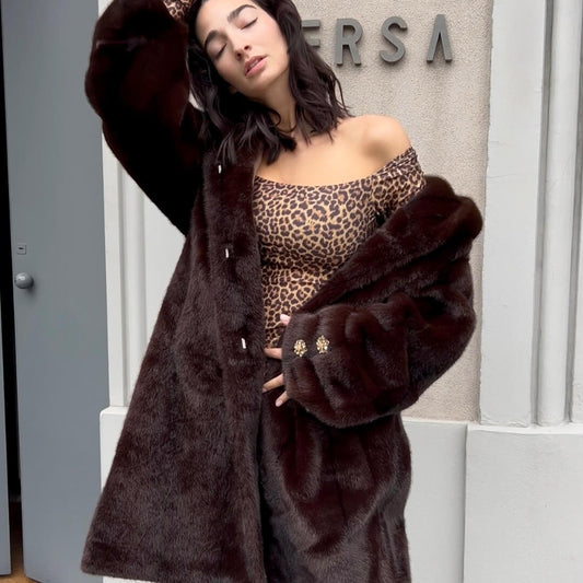 LM - Ecopelliccia Corinne marrone con cappuccio