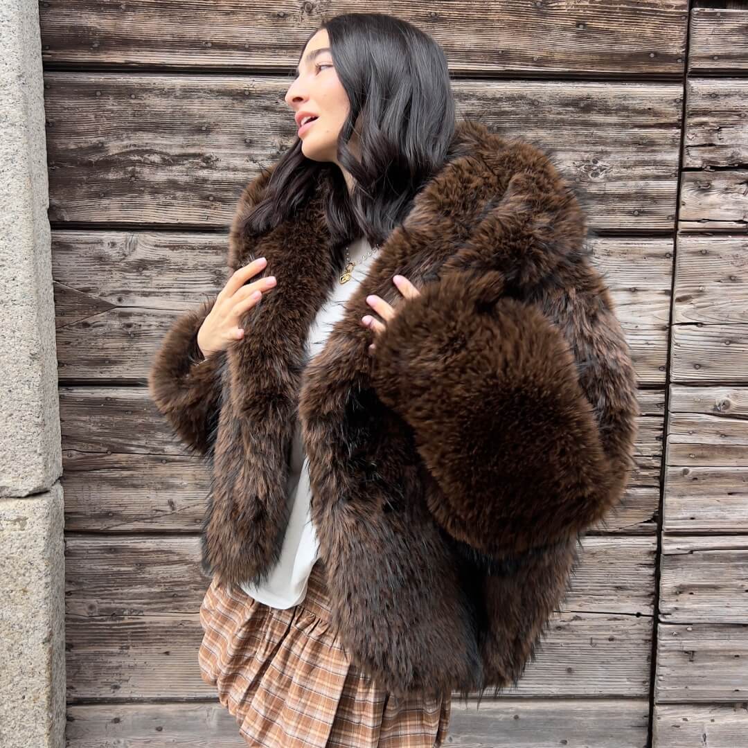 Ecopelliccia Diva choco/black con cappuccio