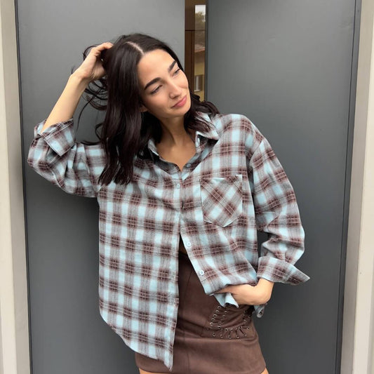 LM - Camicia Square azzurro/bordeaux con strass