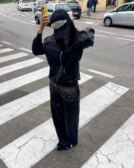 LM - Set tuta Betty nero vintage con pietre