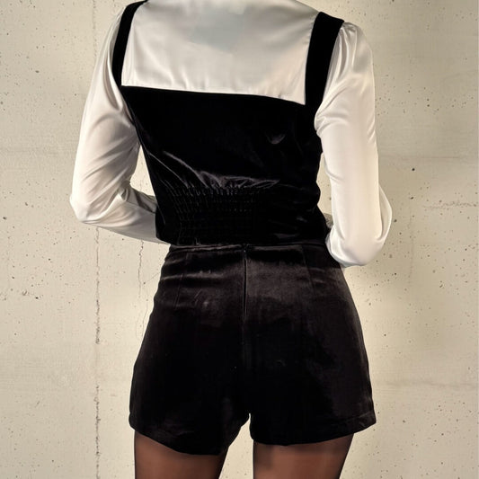 OF - Shorts Lea velluto nero con bottoni oro