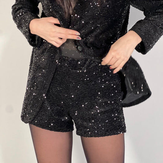 LM - Shorts Milla paillettes nero