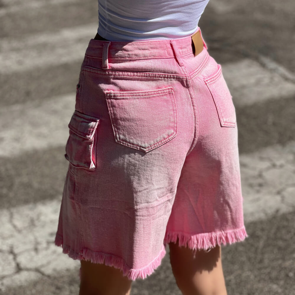 OF - Shorts Babol denim rosa con lacci