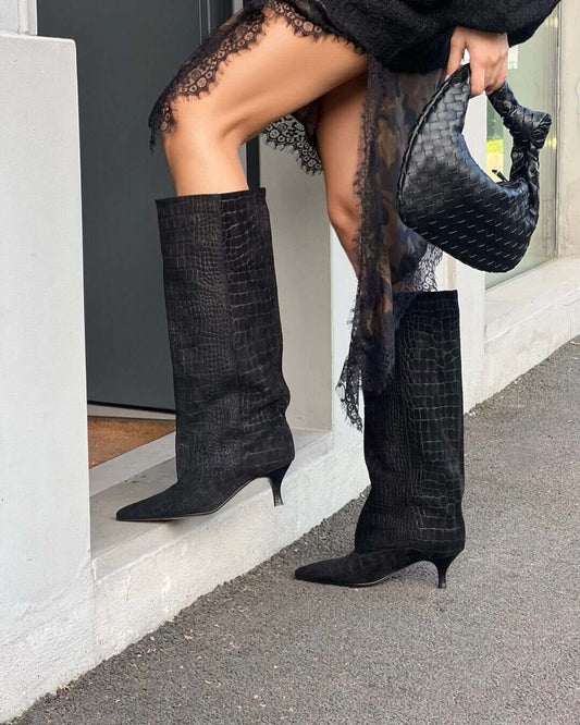 OF - Stivale Croco camoscio nero