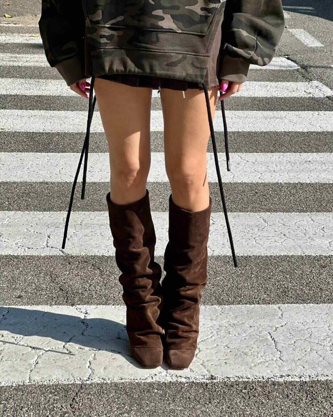 OF - Stivale Bonny testa di moro suede con zeppa