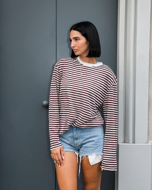 OF - T-shirt Theodore righe bordeaux e crema