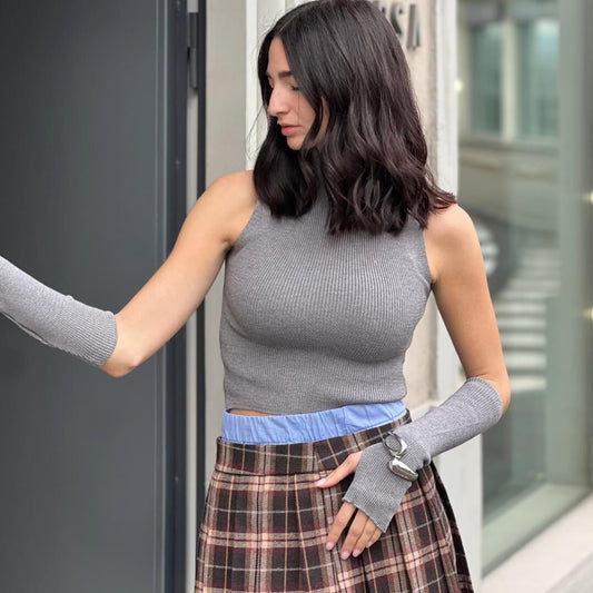 OF - Top Angela grigio con manicotti